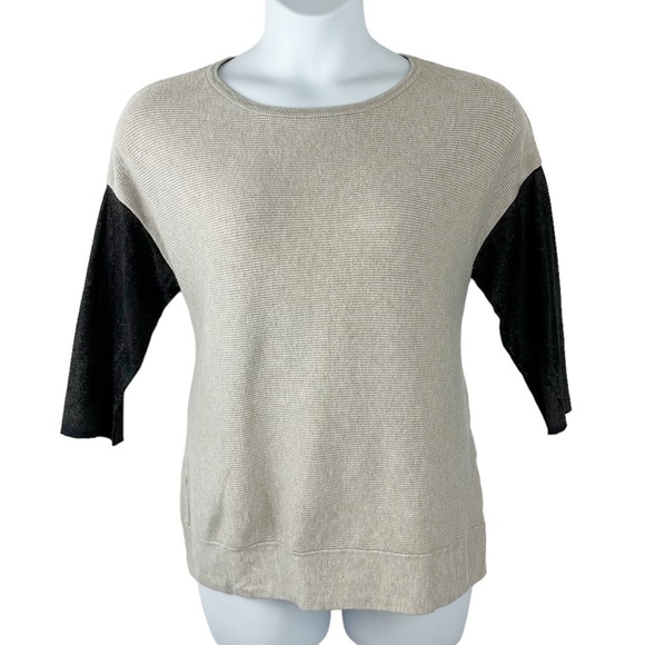Zara Knit Gray Ribbed Mixed Media  Sweater With Faux Leather Sleeves - Picture 5 of 9